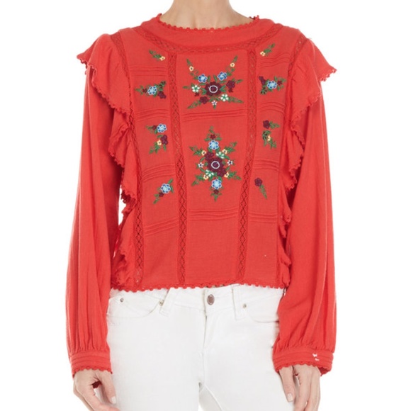 Free People The Amy Embroidered Long Sleeve Ruffl - Picture 5 of 6